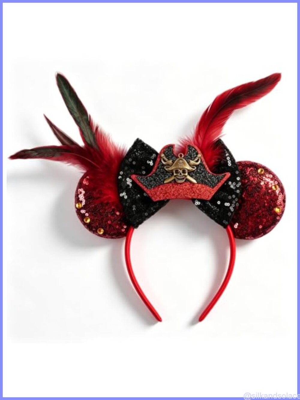 Pirate Mouse Ears Headband Sequin Feather Skull Hat Costume Accessory